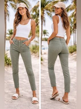 American Eagle Outfitters Green Moto Jegging Ankle Pants Stretch Zip Pocket